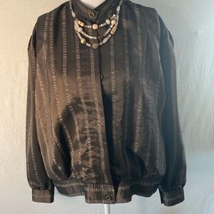 Aimilan Lady’s Brown Silky Ribbon Accent  Lined Blouse Top